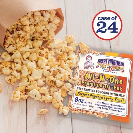 Great Northern Popcorn Great Northern Popcorn 8-Ounce All-In-One Packs, 24 case, Kernels, Salt, Seasoning, Coconut Oil Kits 719117KON